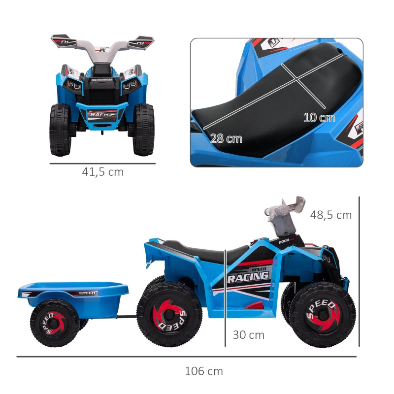 Kids' Quad, 2.5 km/h, Rechargeable, Trailer, Blue