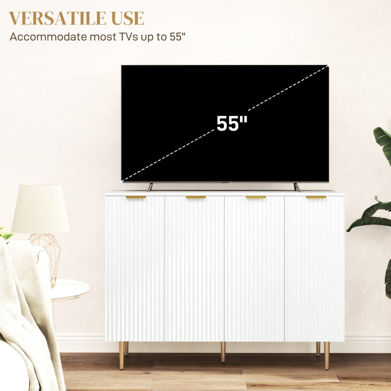 Sideboard Buffet Cabinet with 4 Doors and Adjustable Shelves, Metal Legs, White