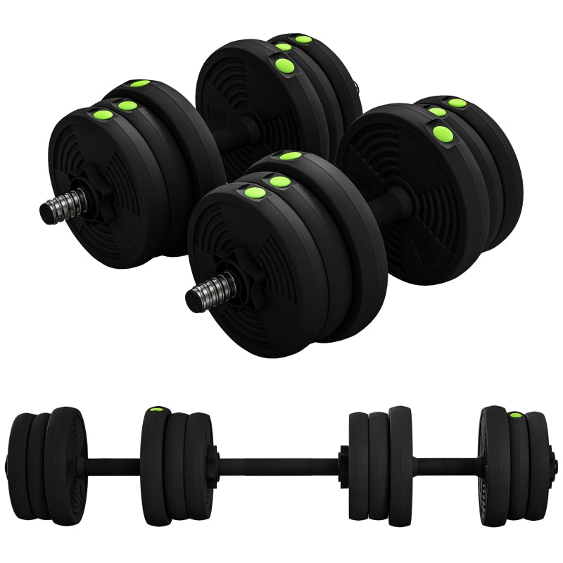 2-in-1 Dumbbell & Barbell Set 20kg Non-slip - Black/Green