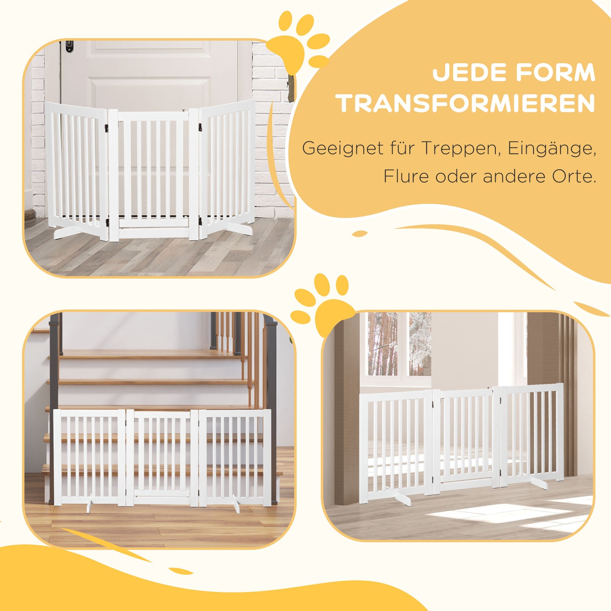 Wooden Dog Gate, Freestanding Adjustable Foldable, White