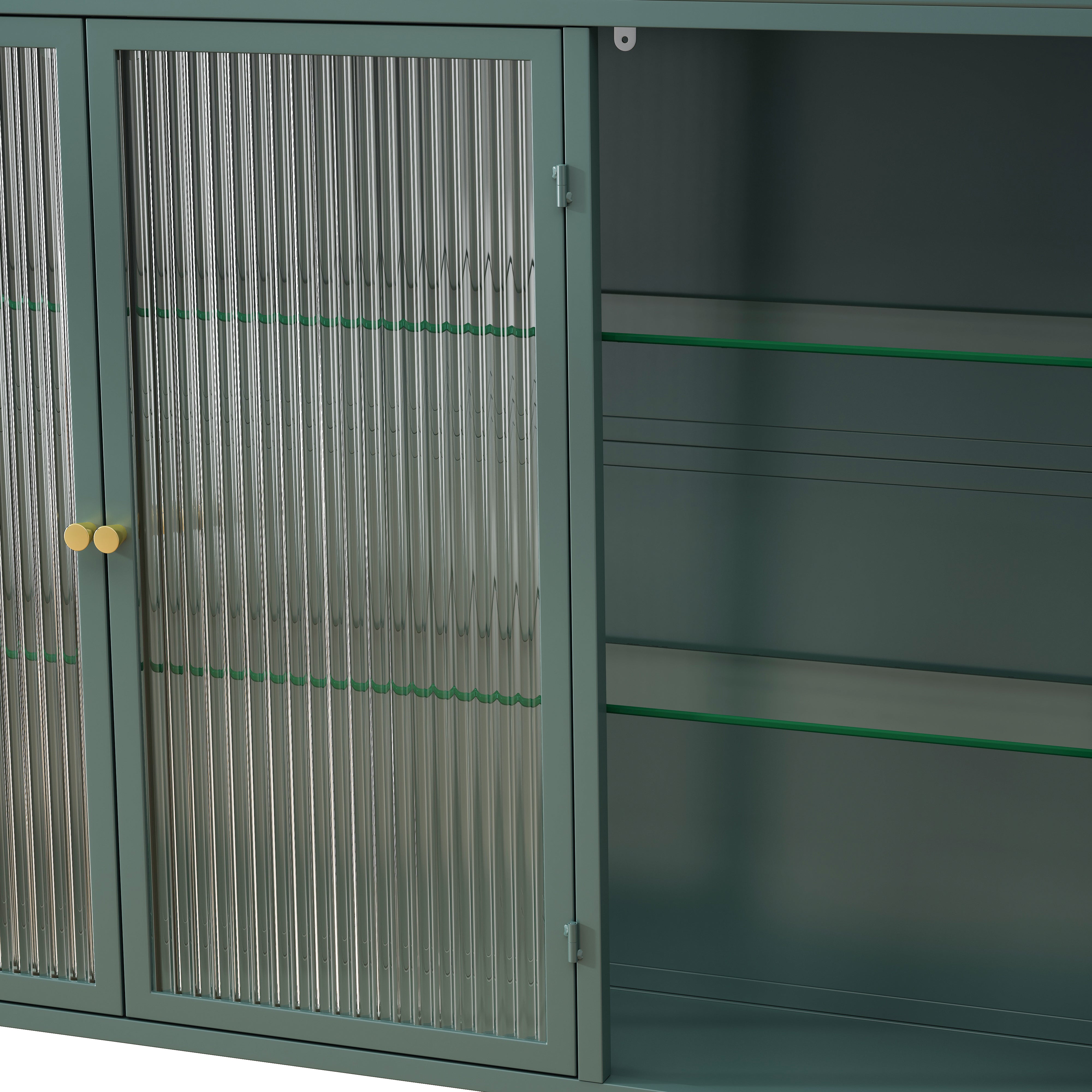 3 Door Arched Wall Mounted Glass Cabinets - Dark Green