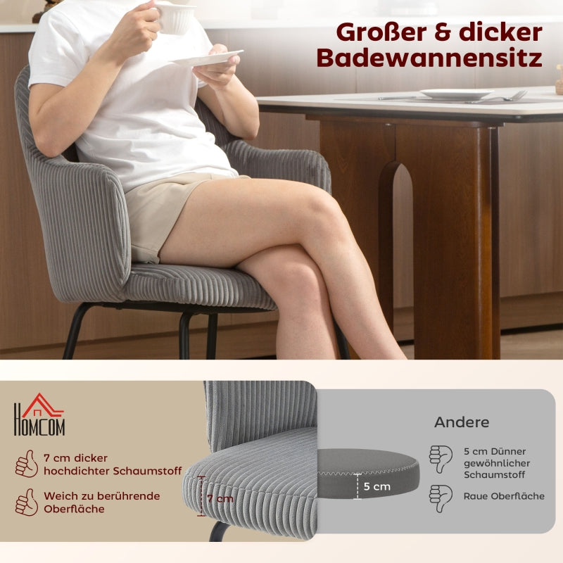 Dining Chair, Shell Shape Metal Legs, Corduroy Grey