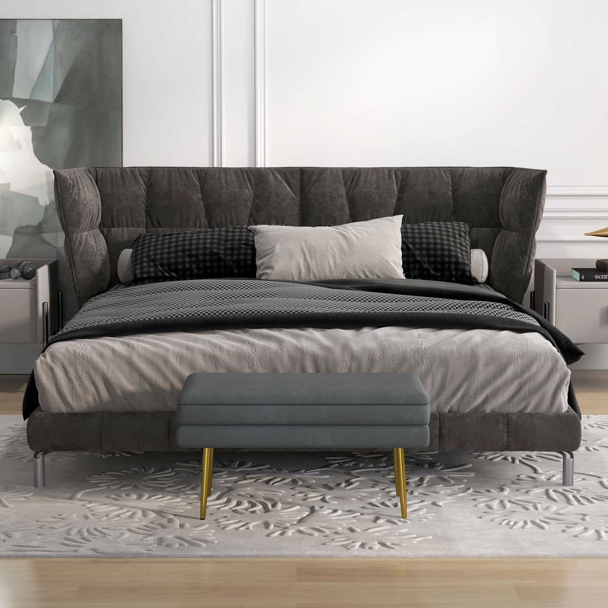 Upholstered Storage Bench, Bed/Shoe Bench Steel Legs, 79.5x37.5x43cm, Grey Velvet