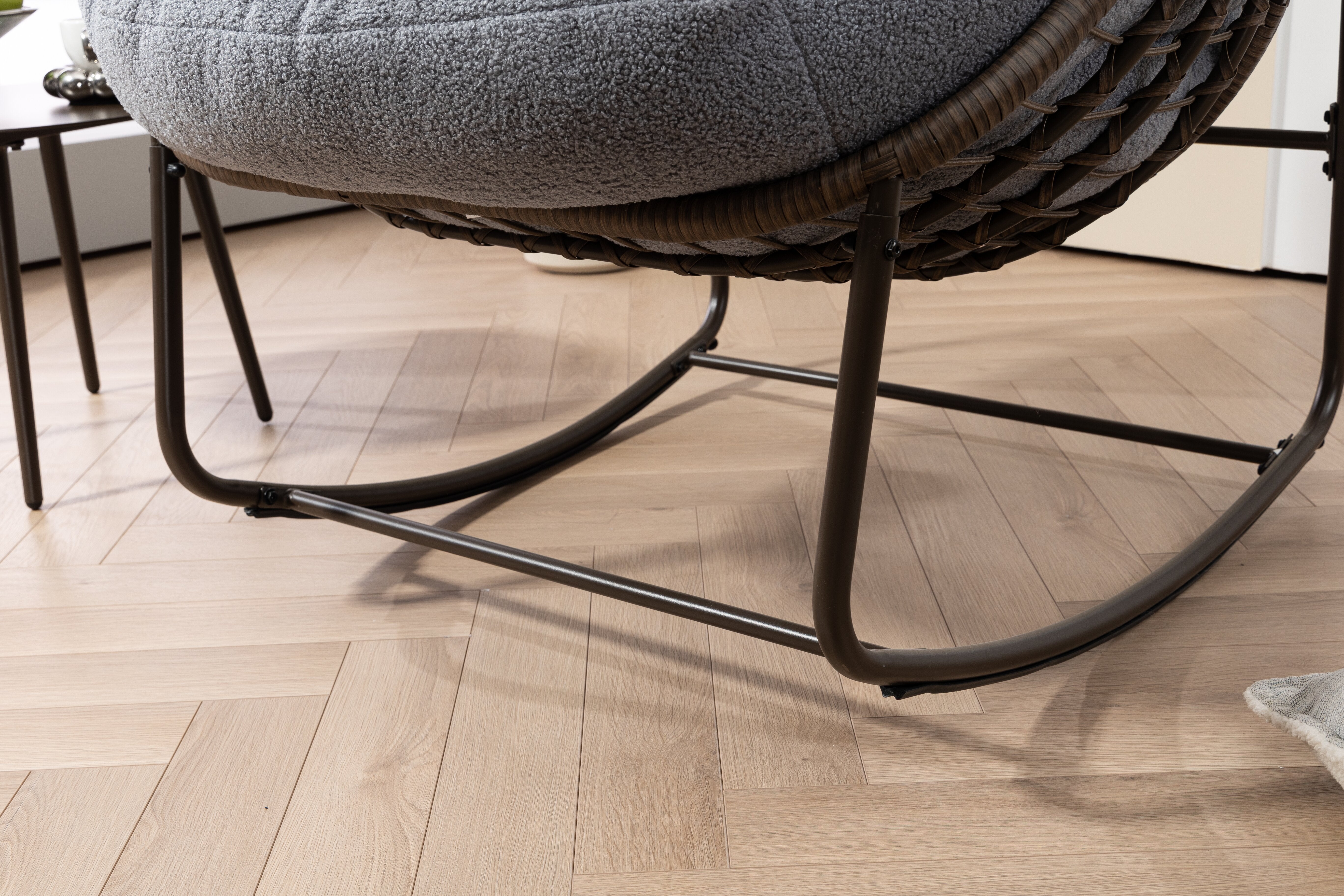 Outdoor Rattan Rocking Chair Padded Cushion Recliner, Gray