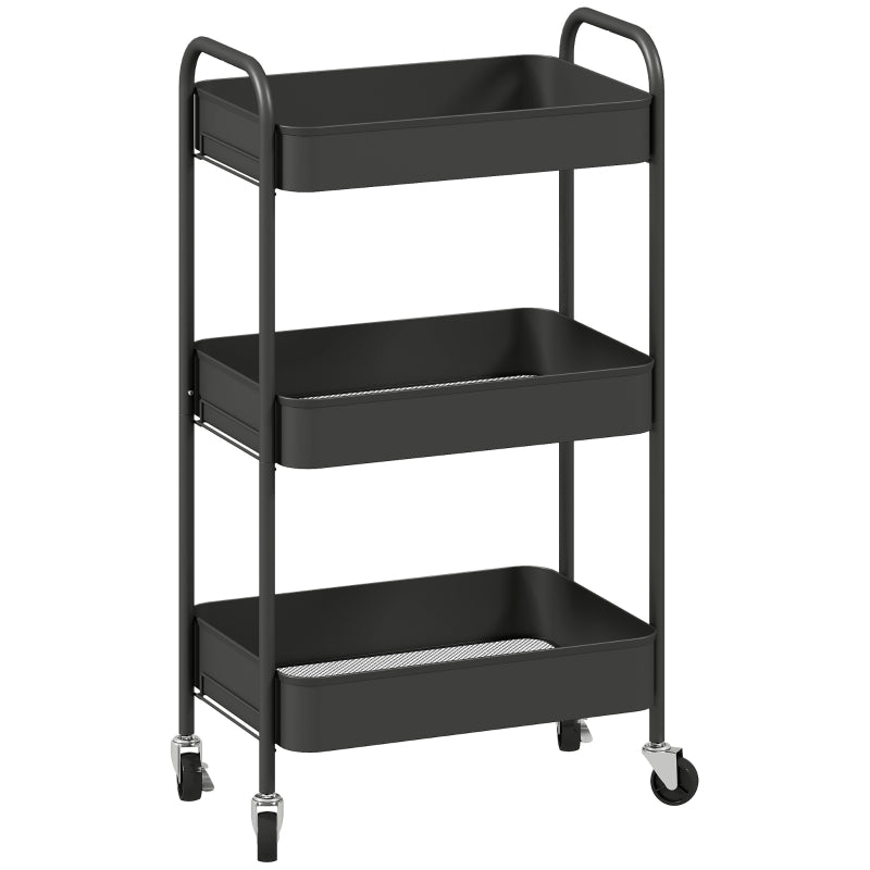 Three-Tier Storage Trolley, Steel, Black