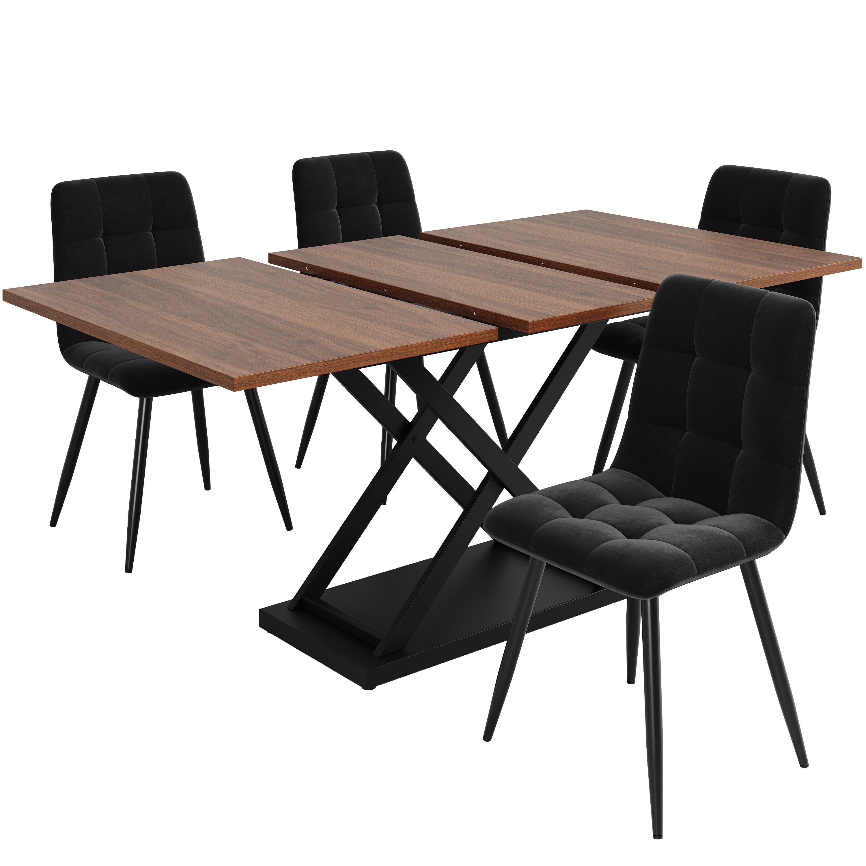 Dining Set, 5-Piece Extendable for 4, Black Velvet & Walnut