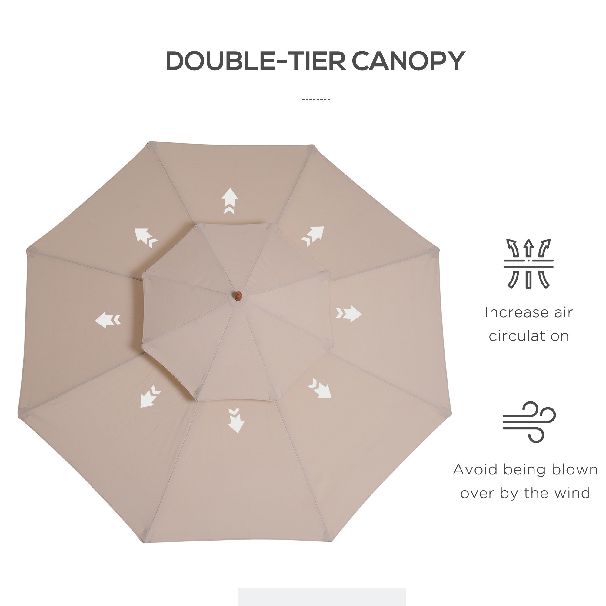 Parasol Umbrella 2.7m Wooden Frame Elegant Beige