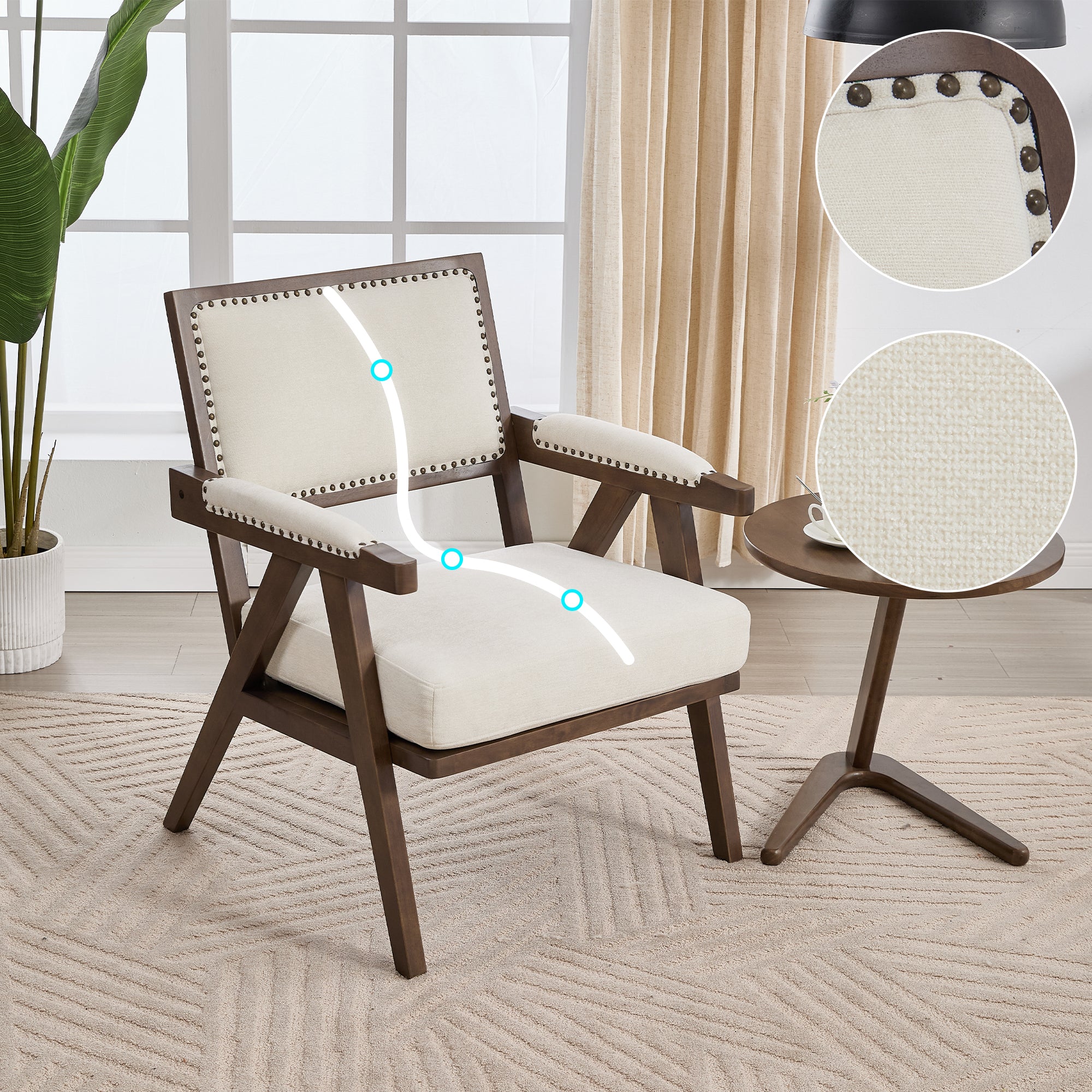 Mid-century modern Lounge Chair, Single Sofa Armchair Wooden Frame, Fabric Upholstered