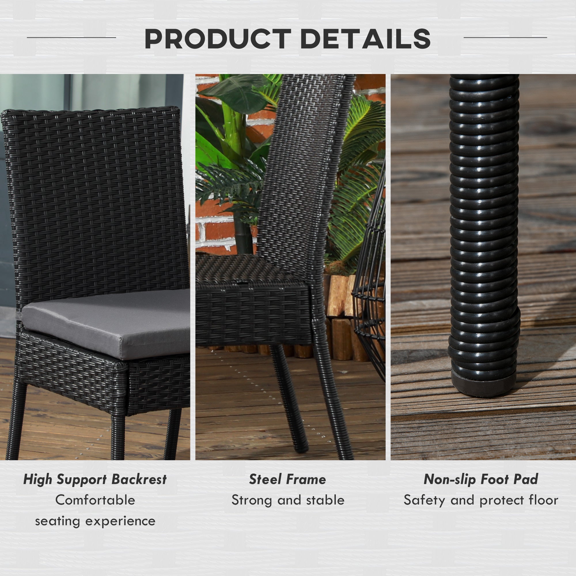 Set of Four Armless Garden Chairs Rattan - Black