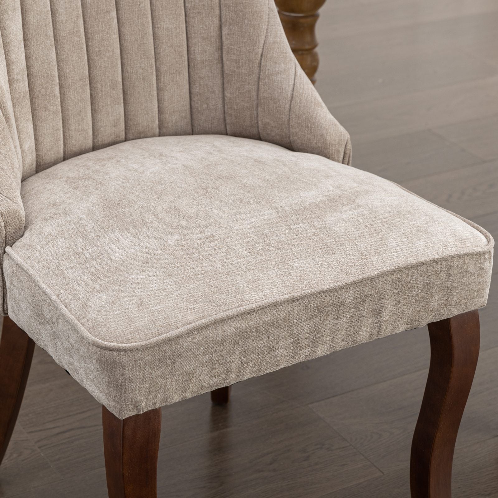Dining Chairs Channel Upholstered Comfy Fabric Set of 2 with Curved Solid Wood Legs - Rayon Linen Beige