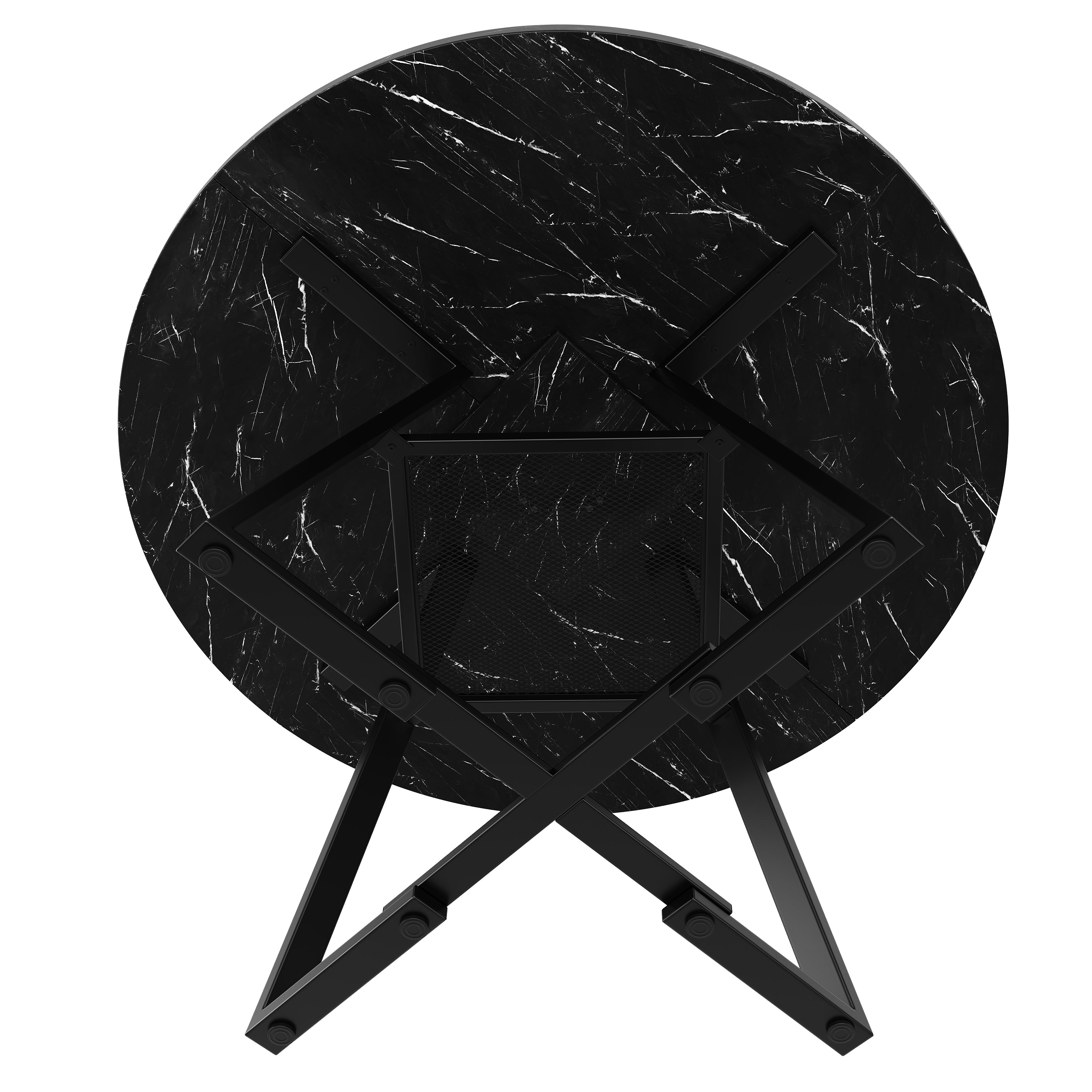 Round Dining Table Metal Legs Marble Look - Black/White