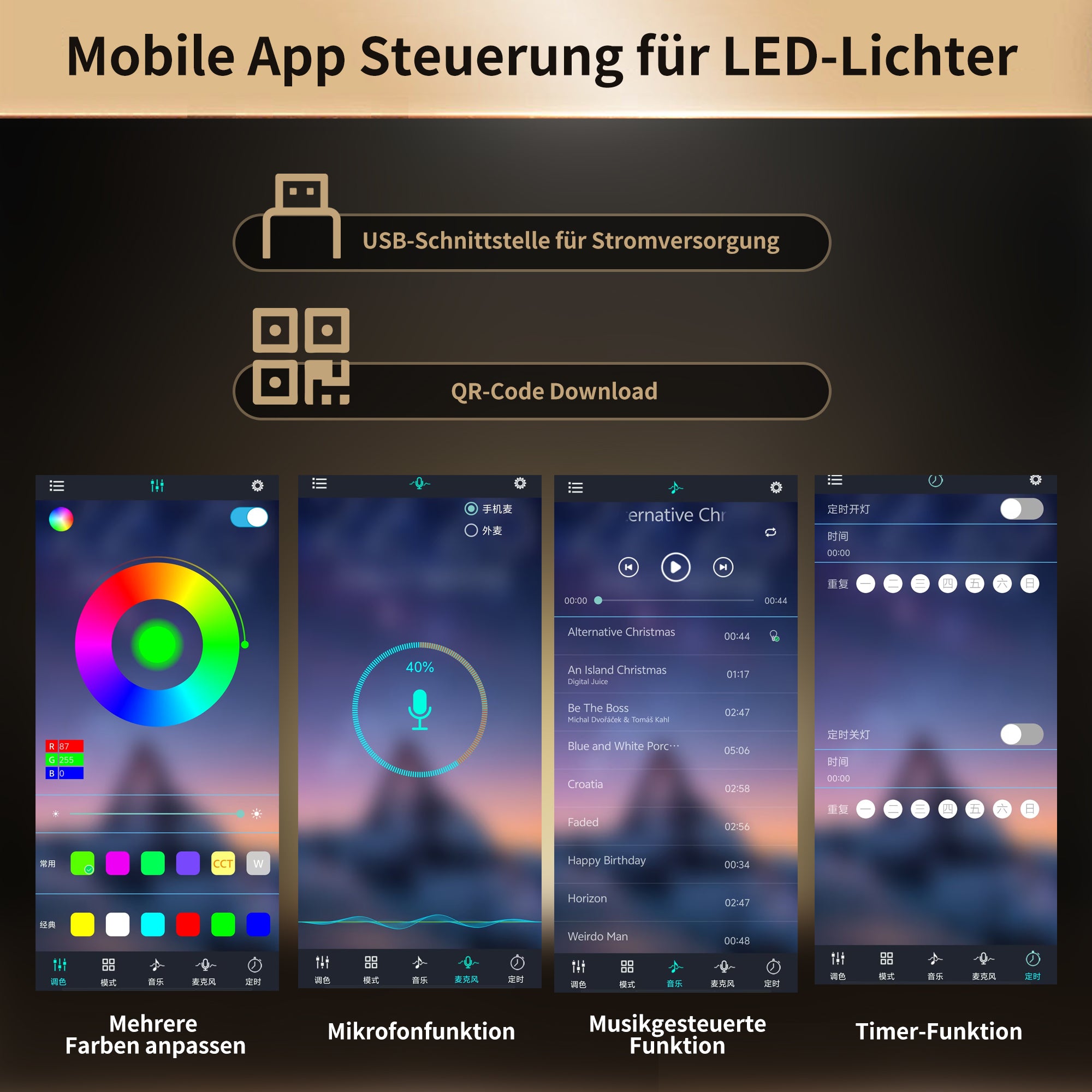 Tall Kitchen Cabinet with Glass Doors and LED Lighting, White