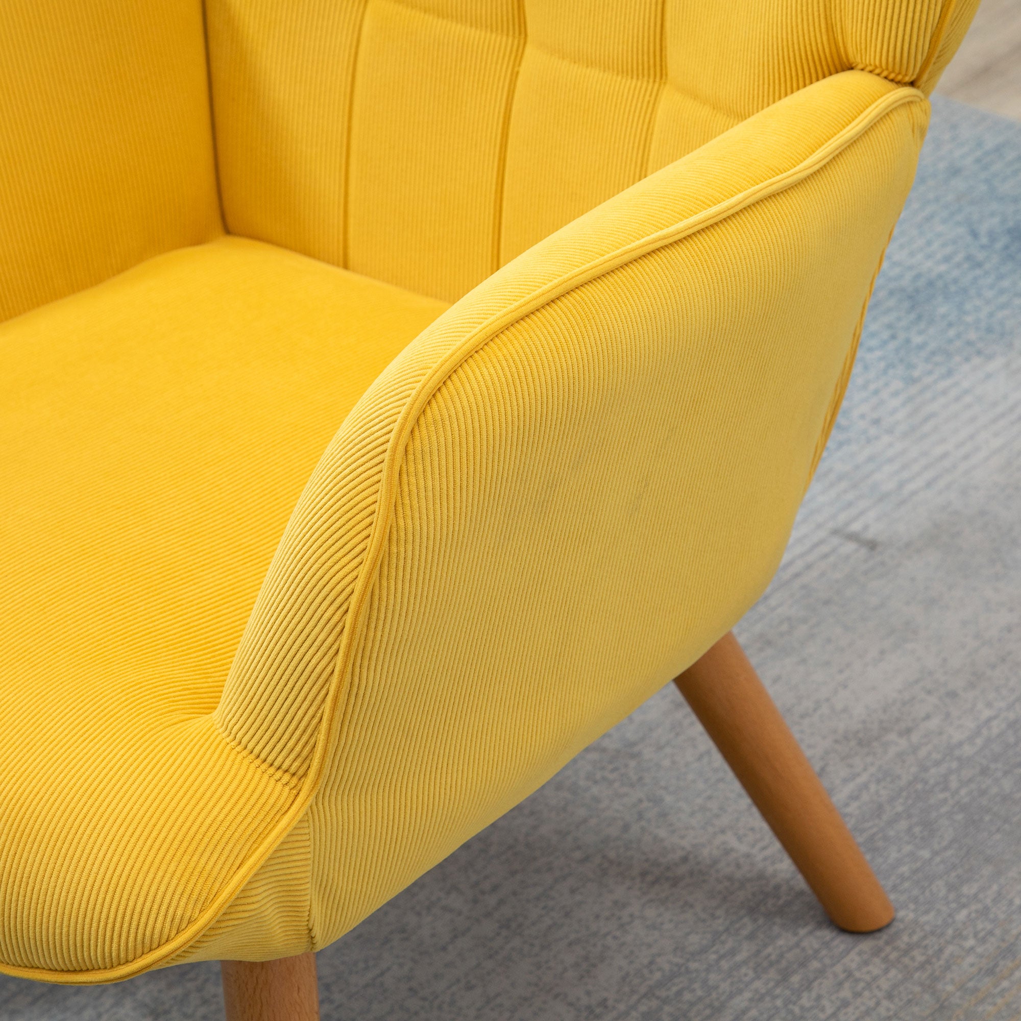 Relaxing Armchair Wing Chair with Footstool Wooden Legs, Corduroy Yellow