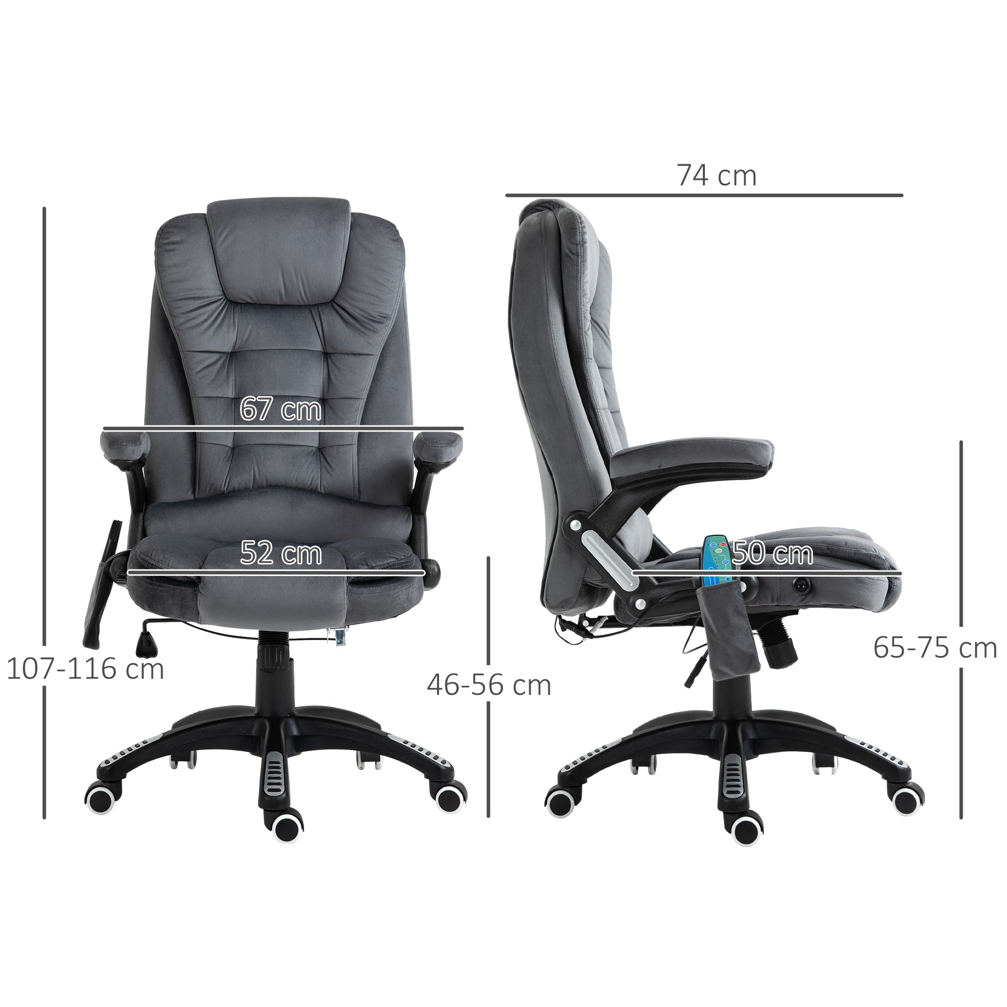 Massage Recliner Chair, Heated Office with Six Massage Points, Velvet-Feel Grey