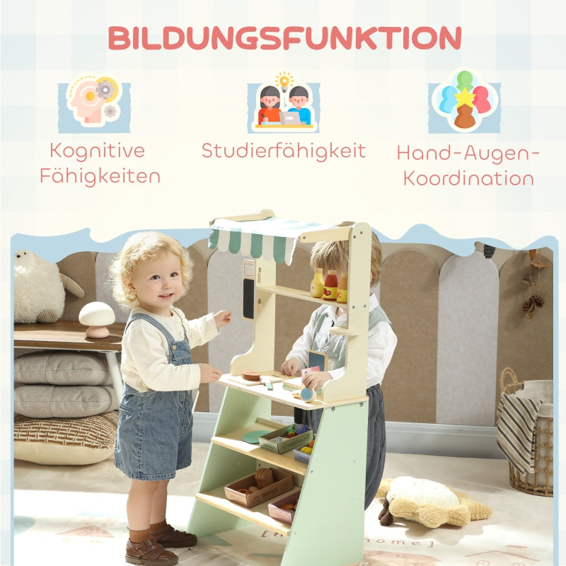 Children's Play Shop, Supermarket with Cash Register, Scanner, 34 Accessories, Green