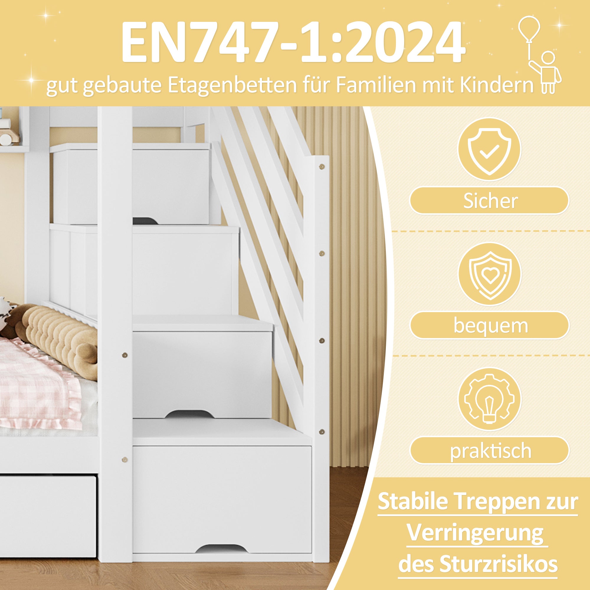 Bunk Bed with Drawer, Shelf, Wardrobe, Storage, 90x200cm, White