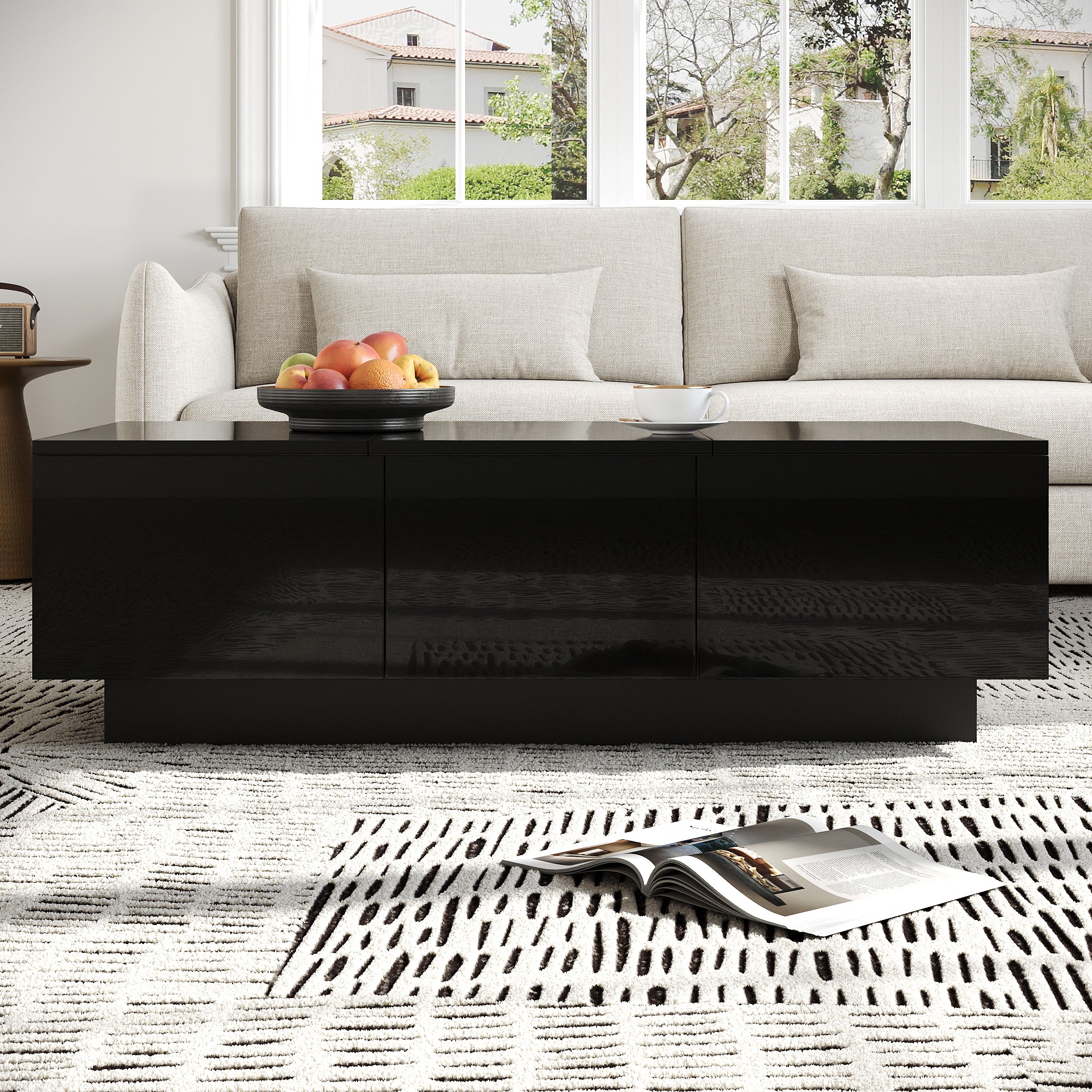 Coffee Table Rectangular Storage High-Gloss Black