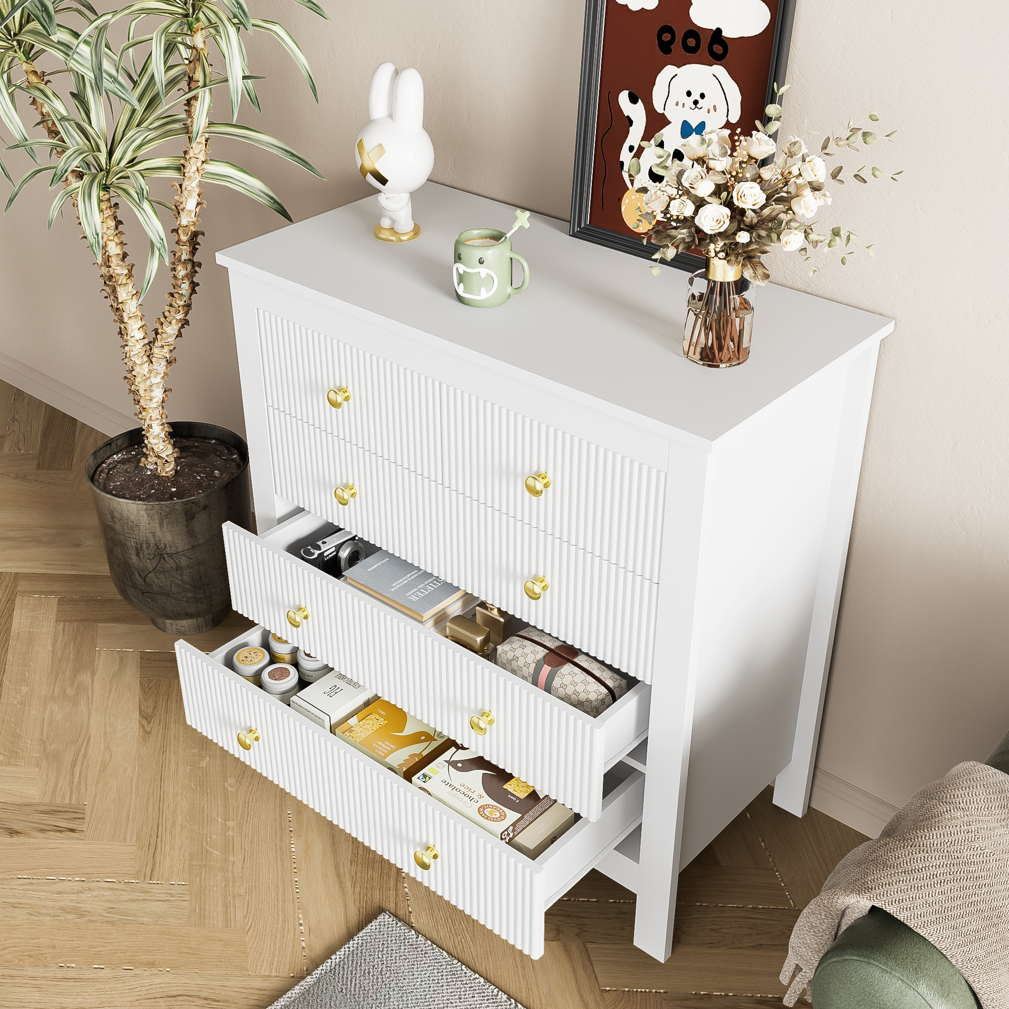 Sideboard with Special Doors & Gold Handles, Shoe Cabinet/Dressing Table