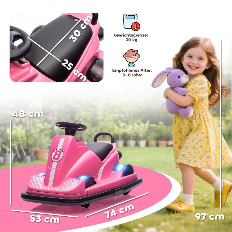 Bumper Car for Children with 360-Degree Rotation and LED Lights, Pink