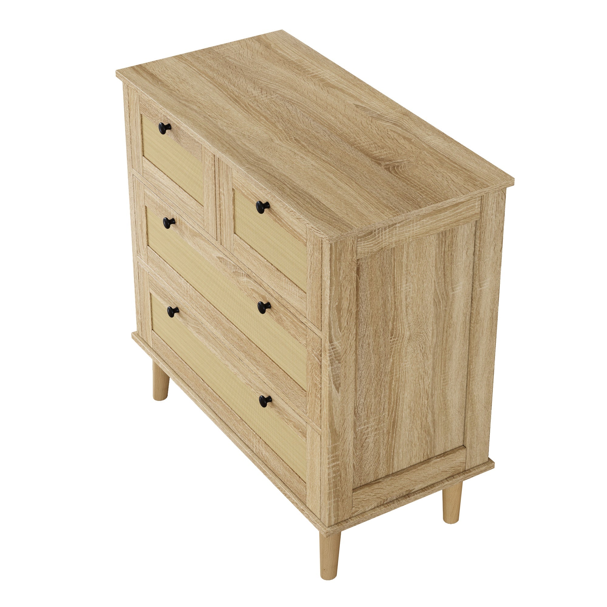 Chest of drawers with four drawers, rattan, solid wood