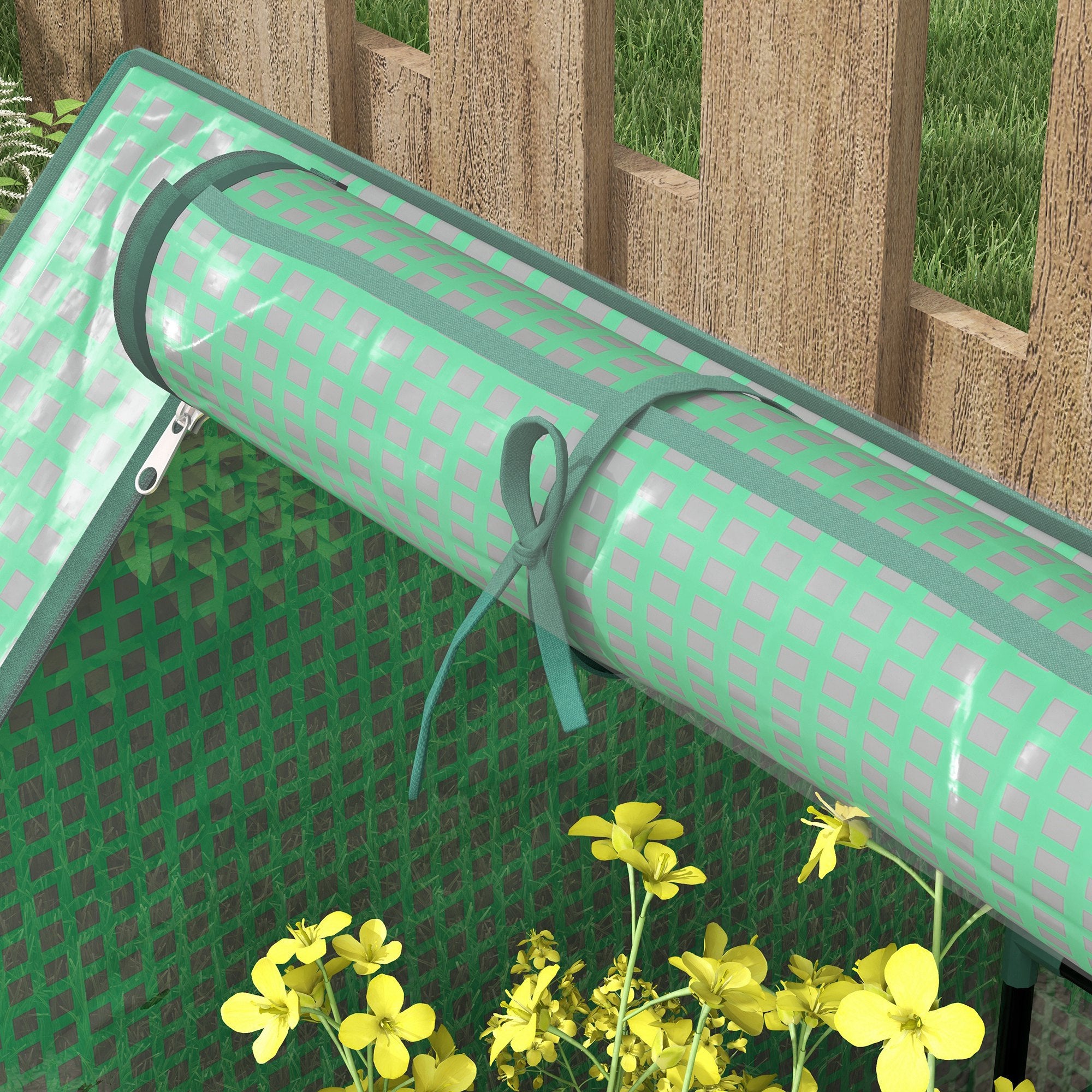 Metal Planter Box, Raised Garden Bed with Greenhouse, Green and Dark Grey