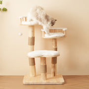Designer Cat Climbing Frame, 98cm 3-Step Springboard Cloud Imitation, Solid Wood Natural