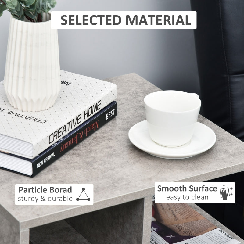 Side Table, 3 Tier End Table with Open Storage, Set of 2, Cement Colour