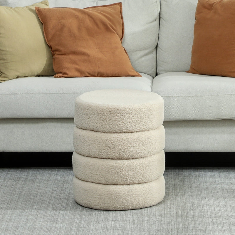 Stool, Round, Up to 120 kg, Teddy Fleece Beige
