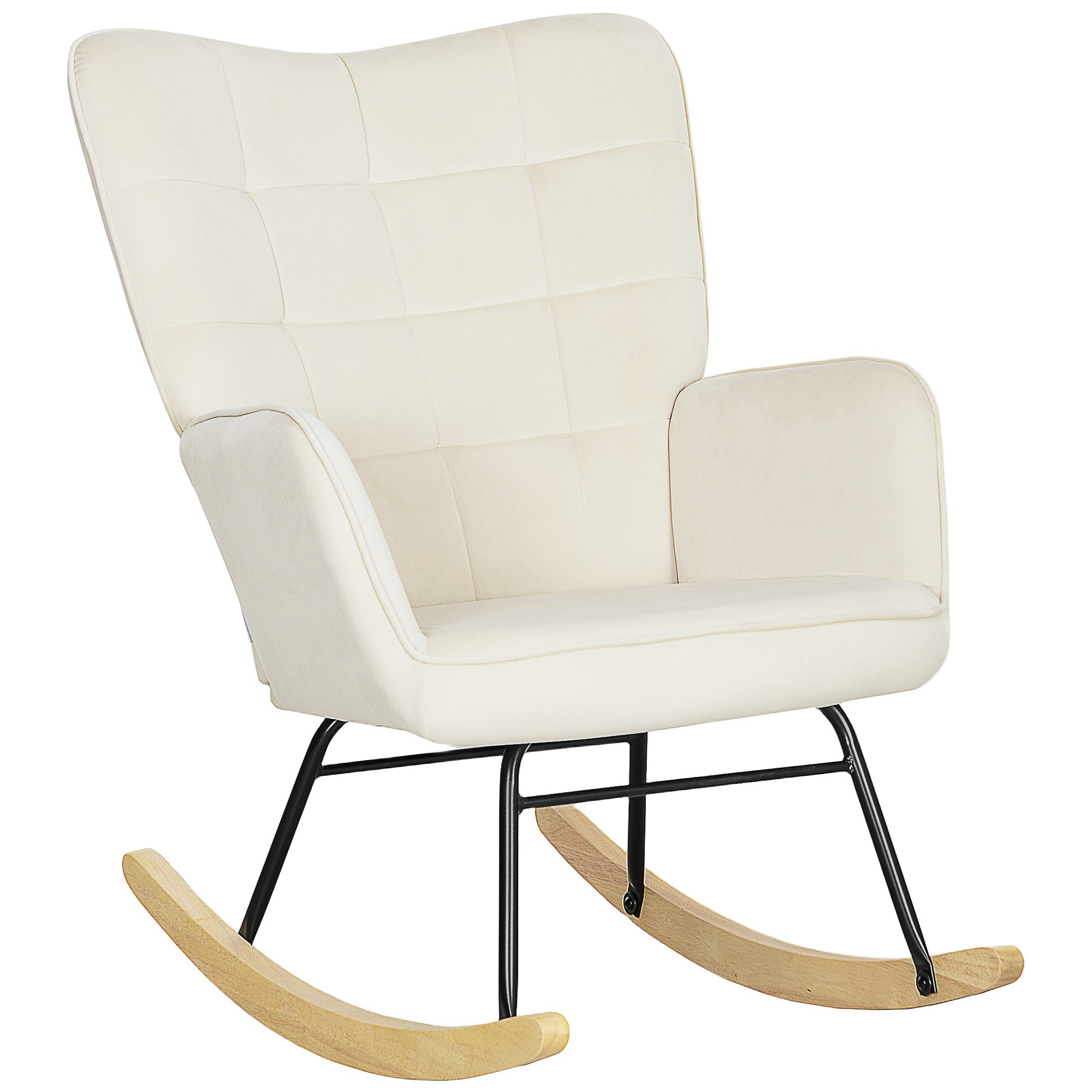Rocking Chair, Armrests Wooden Base, Beige