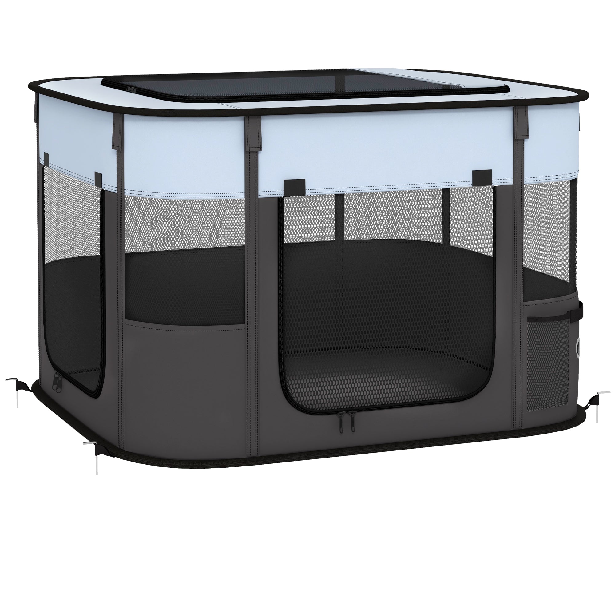 Puppy Playpen Foldable with Doors, Windows, Breathable Mesh, 74x60x45cm Grey