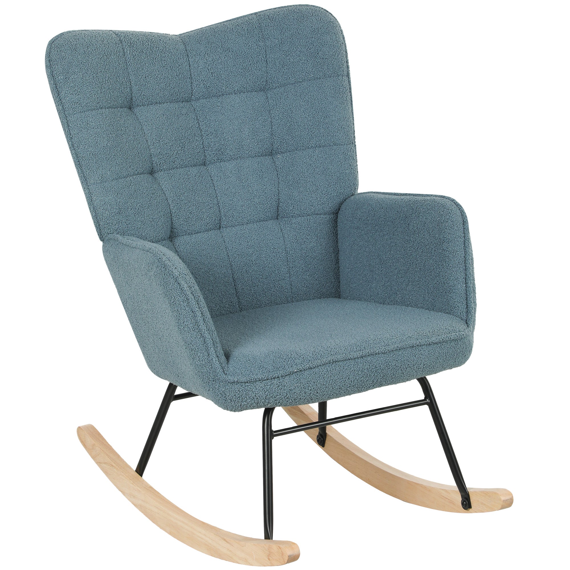 Rocking Chair Upholstered Armrest Wooden Runners 120kg Light Blue Berber Fleece