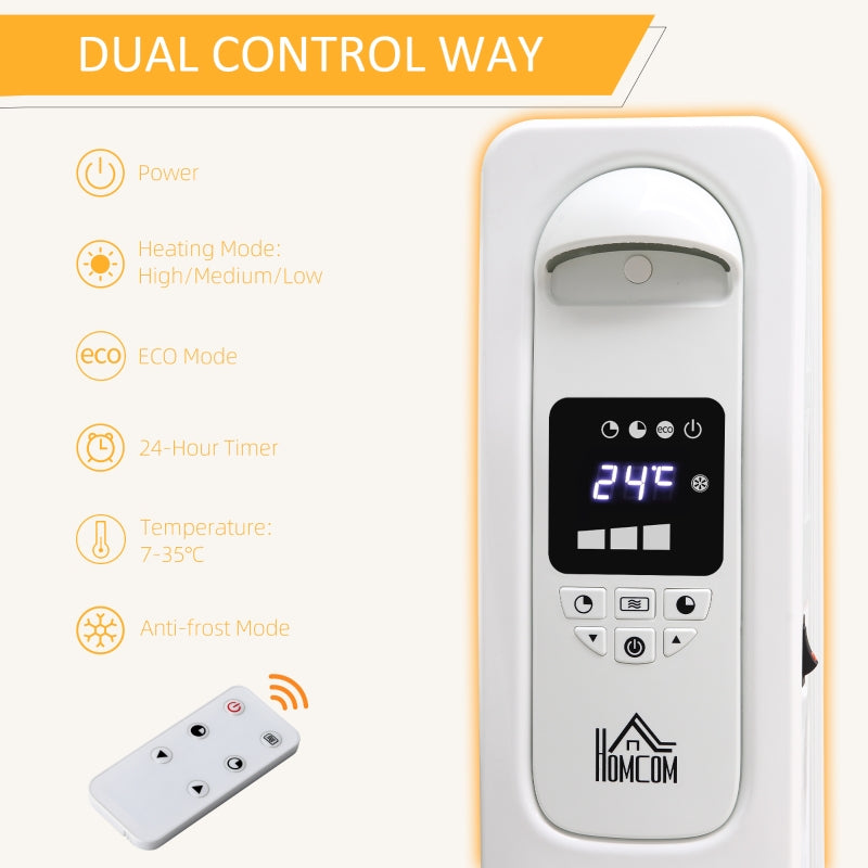 Oil Filled Radiator, 2500W Digital Display, 11 Fin, Adjustable Thermostat, White