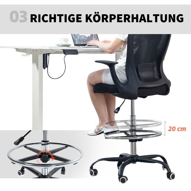 Office Chair Height-Adjustable Foot Ring Lumbar Support - Black