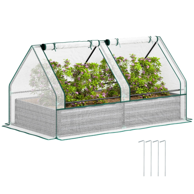 Metal Planter Box Raised Garden Bed with Greenhouse, White and Dark Grey