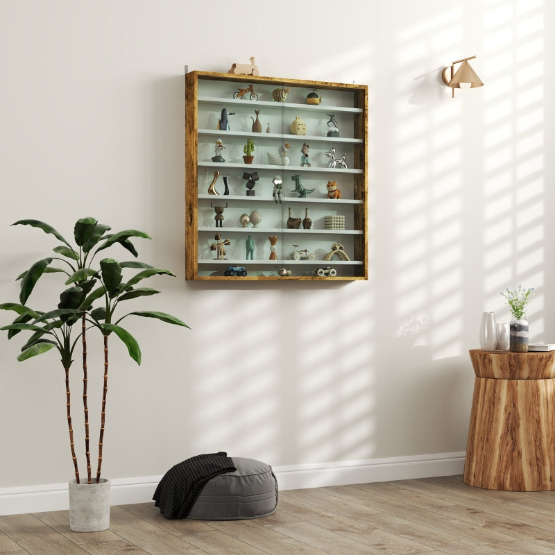 Six Shelf Display Cabinet with Glass Doors, Brown