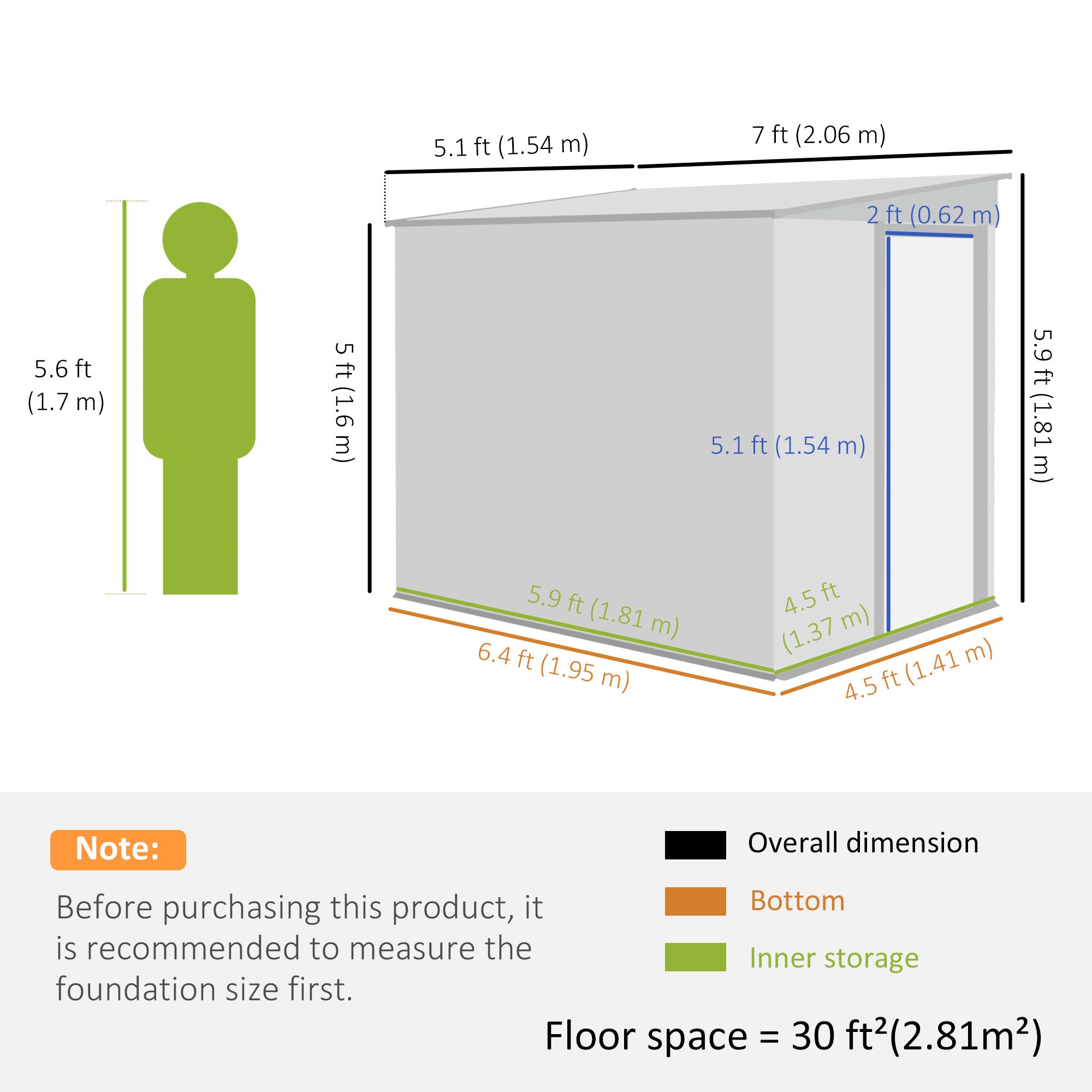 Shed 7 x 5ft Sliding Door Galvanised Metal - Green