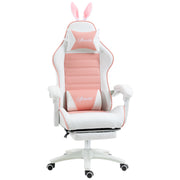 Racing Gaming Chair Reclining with Rabbit Ears Footrest Pink PU Leather