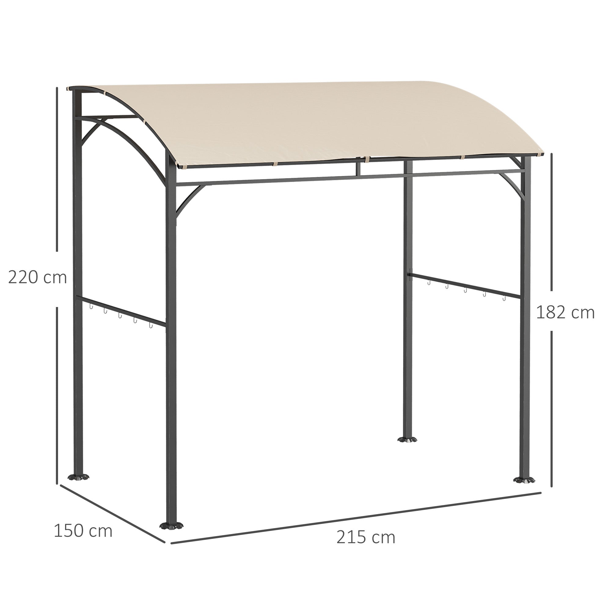BBQ Grill Gazebo Tent 2.2 x 1.5 m, Metal Frame Curved Canopy 10 Hooks, Beige
