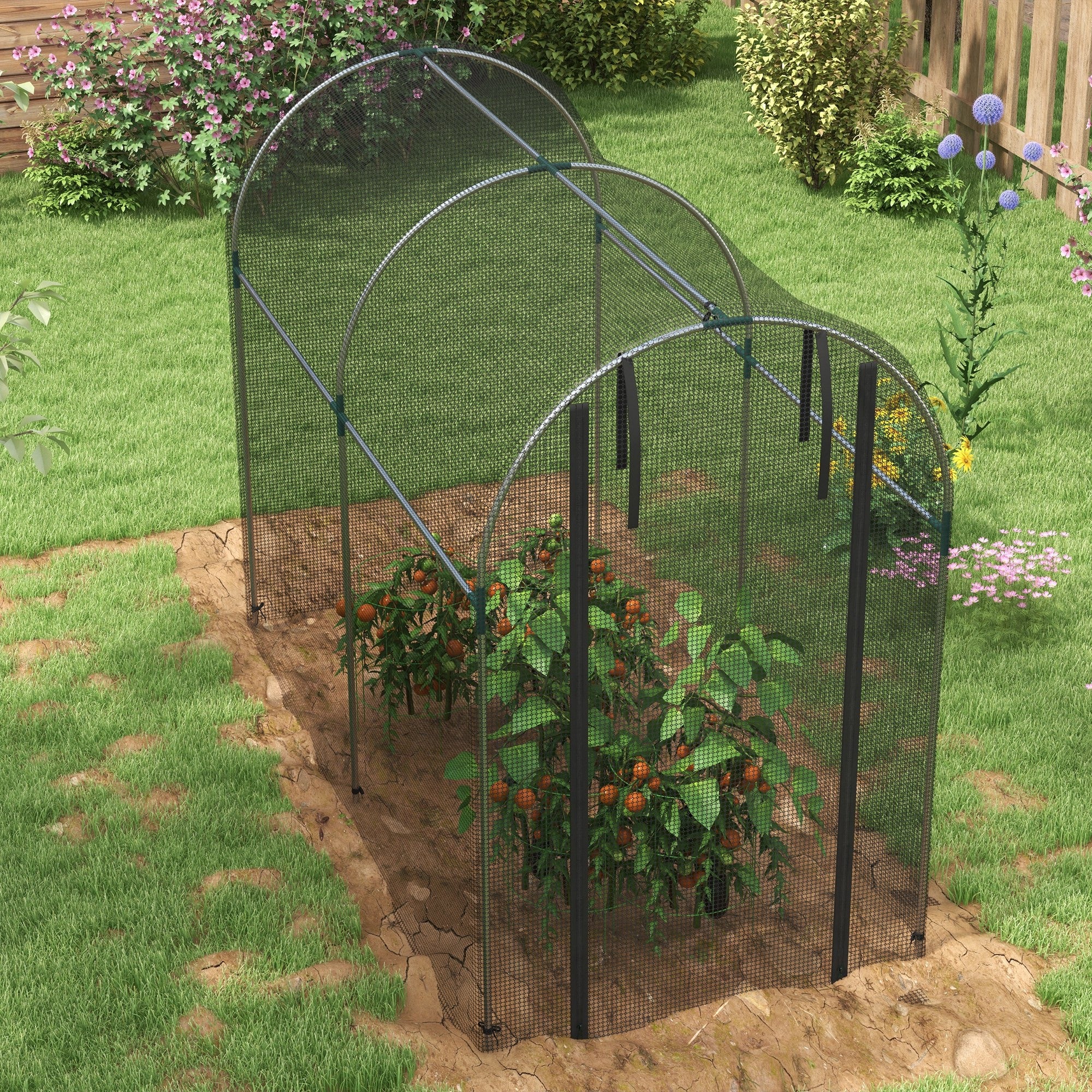 Fruit Cage, Plant Protection Tent Zipped Door, Galvanised Steel Black
