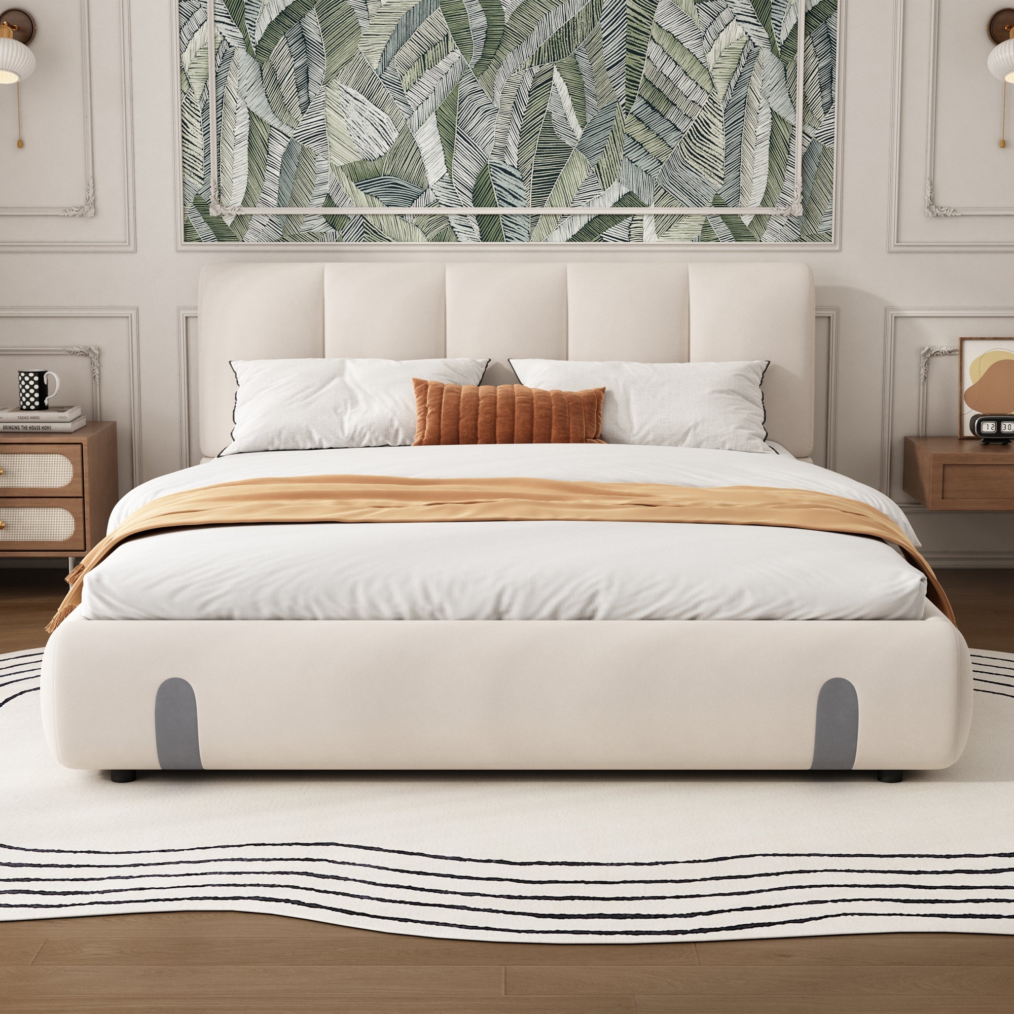 Upholstered Bed for Adults and Teenagers, 4ft6 Double 135x190cm, Durable, Sturdy, Soft Headboard, White Velvet