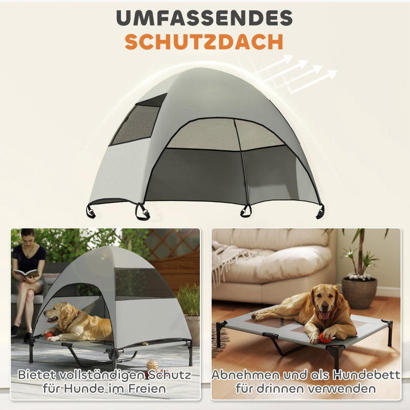 Outdoor Dog Bed, Raised with Roof, Light Grey