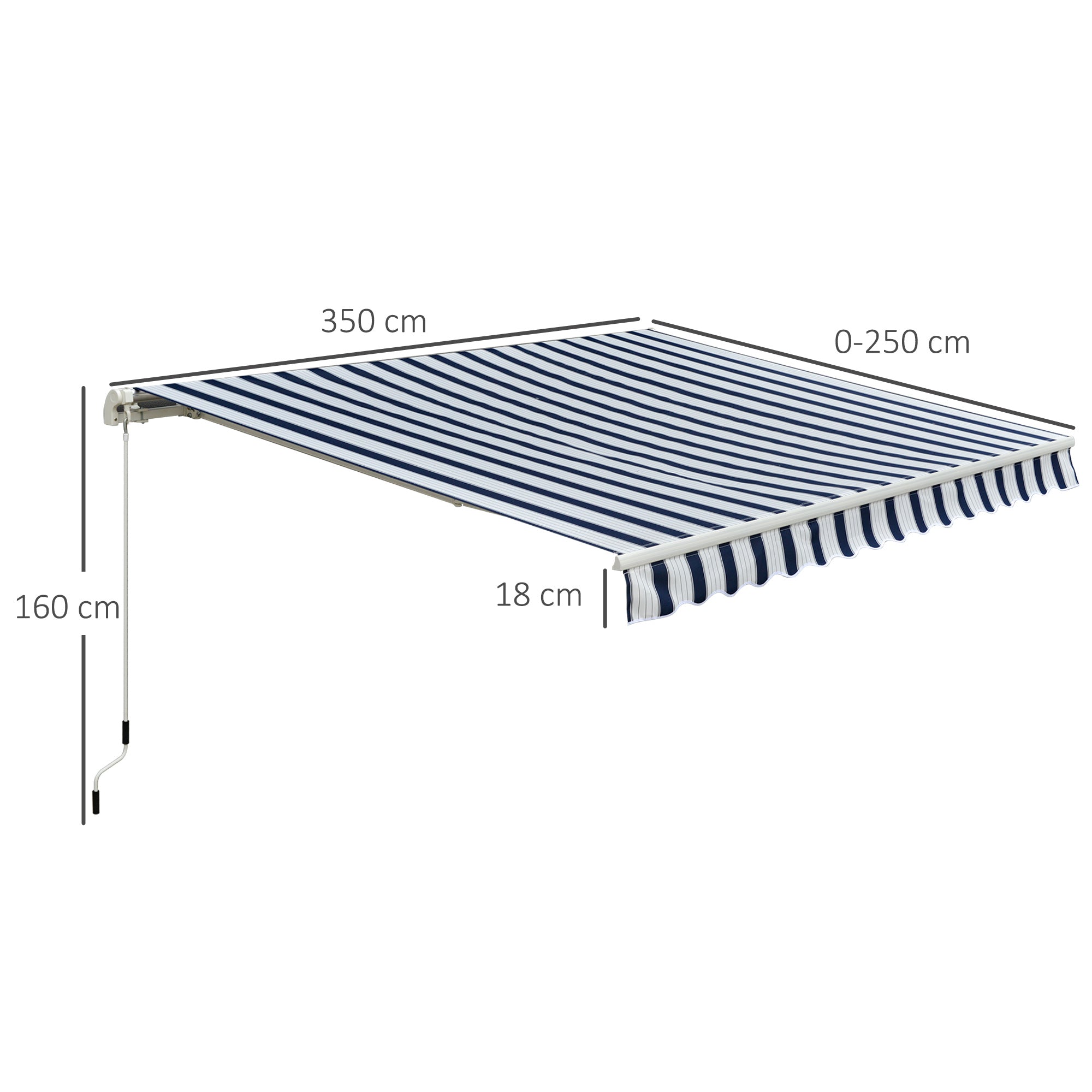 Manual Retractable Awning 3.5x2.5m Dark Blue/White Stripes