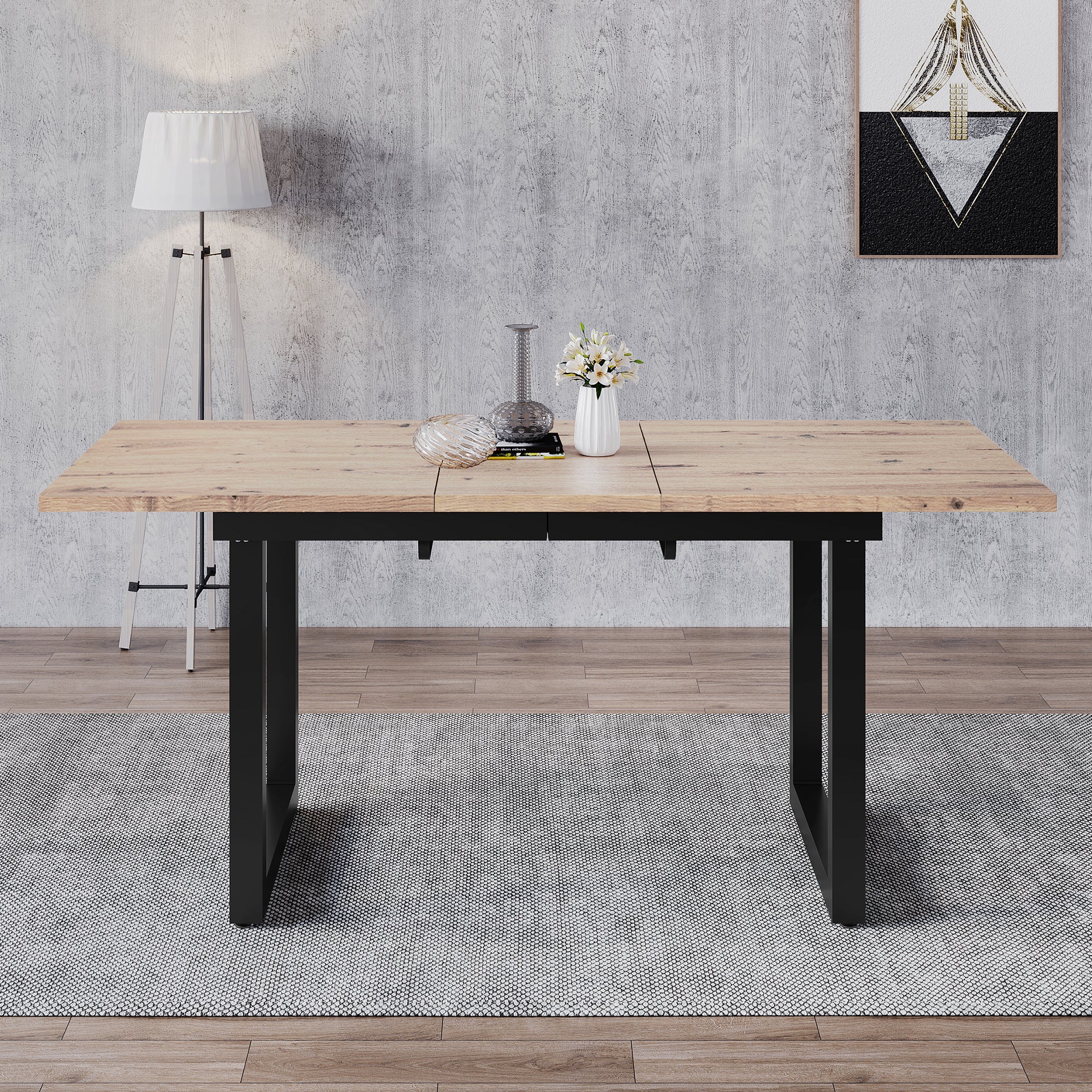 Extendable Dining Table 140/180cm Rectangular Industrial Foldable - Oak Look/Black