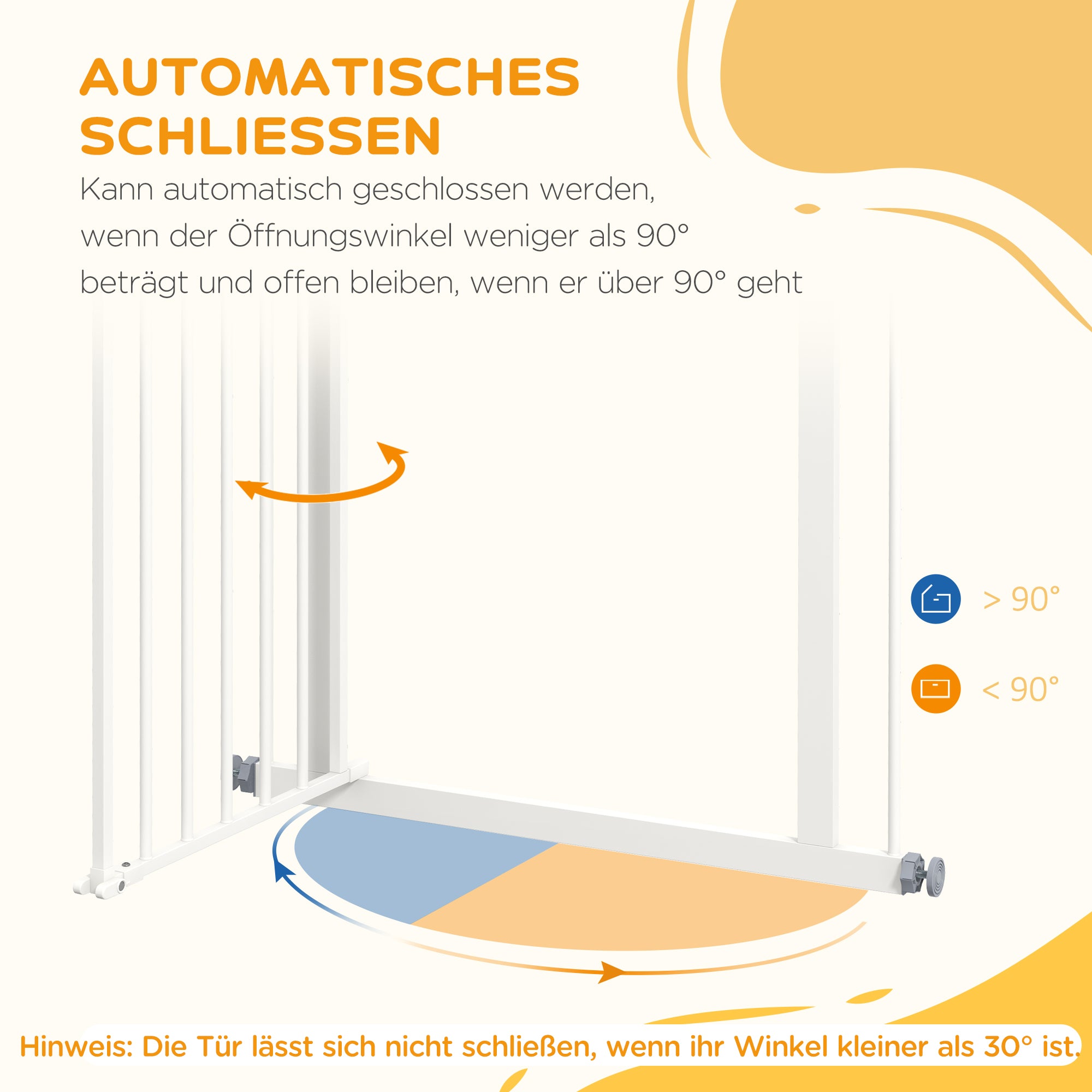 Dog Safety Gate, No-Drill Barrier/Stair Gate 74-80cm, Metal/Plastic White