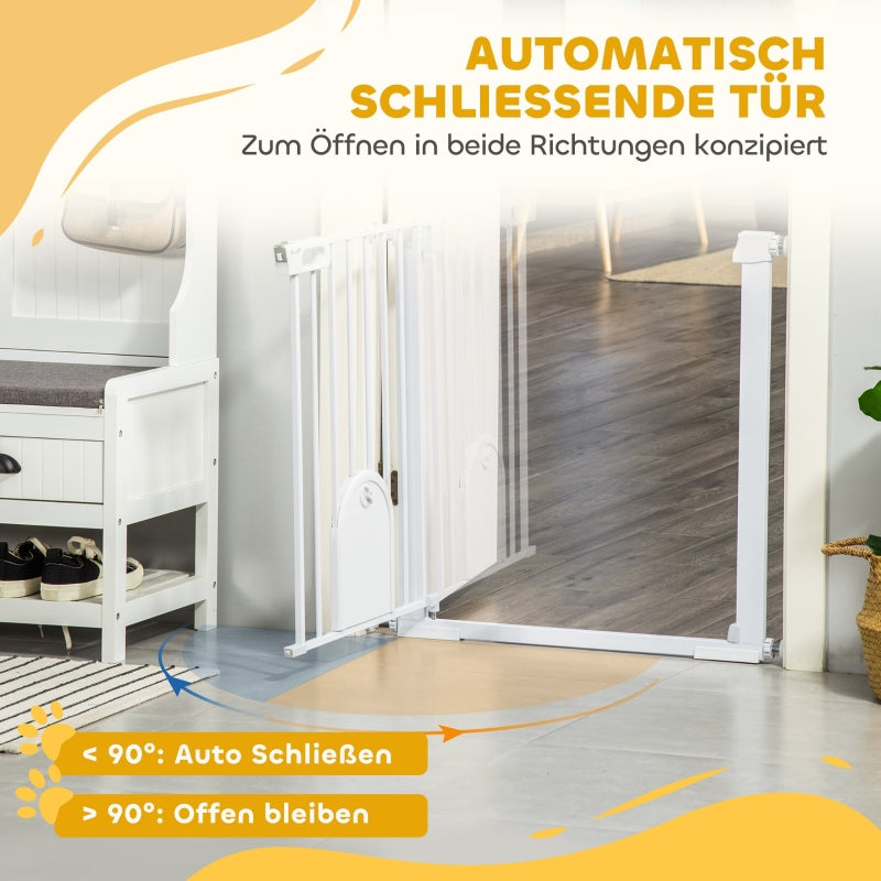 Adjustable Pet Gate with Small Door, Steel/Plastic, White