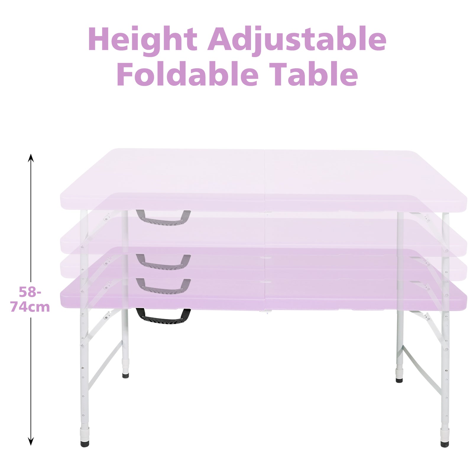 Portable Folding Table 125cm, Adjustable Height, Purple