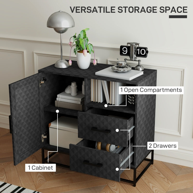 Sideboard Adjustable Shelf Freestanding Storage Cabinet Open Compartment 2 Drawers Black
