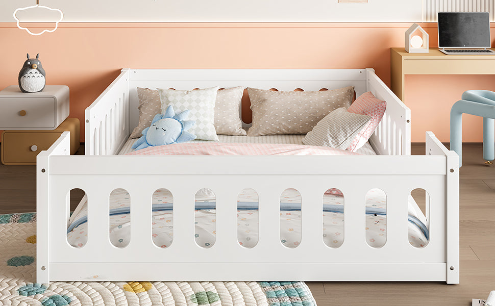 Wooden Platform Bed, 140x200 with Railing, White