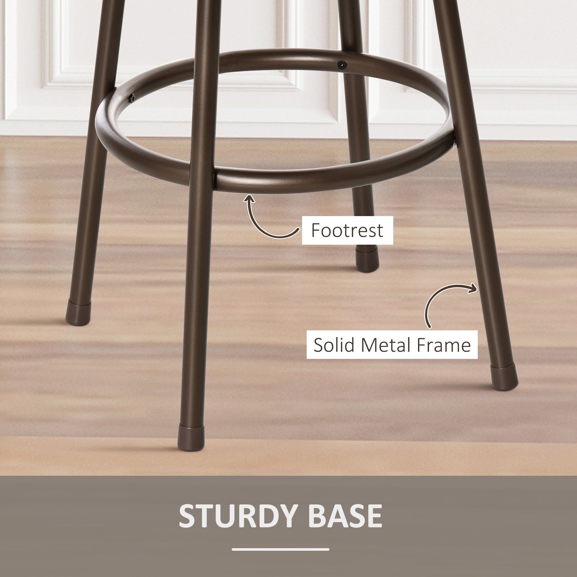 Set of 2 Bar Chairs Swivel Upholstered Metal Barstools, Bronze