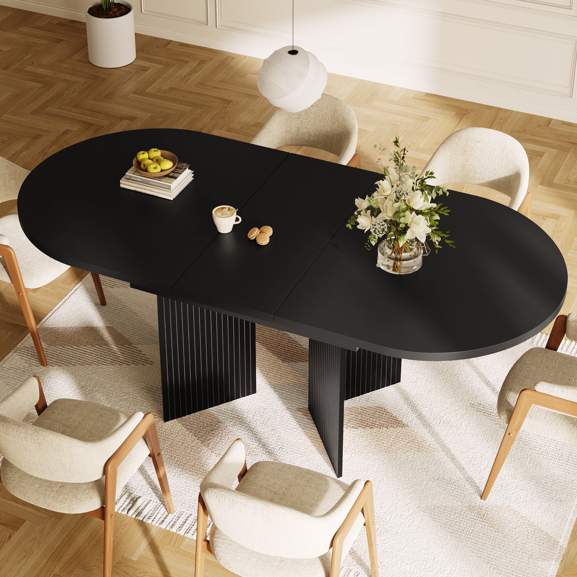 Extendable Dining Table with Internal Extension Leaves, 120-160cm, Black